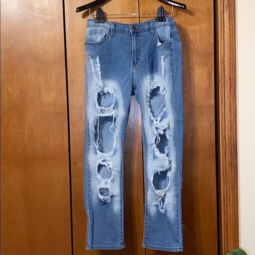 Vibrant distressed jeans